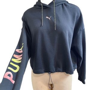 Puma Crop Black Hooded Crop Sweatshirt Size XL